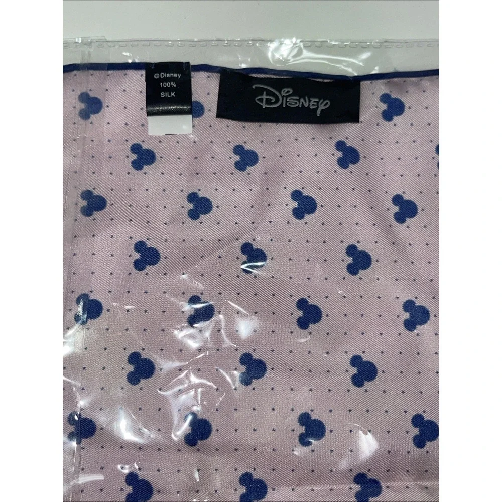 Mens Paisley 100% Silk Neck Tie & Pocket Square Mickey Head Disney NWT Cufflinks